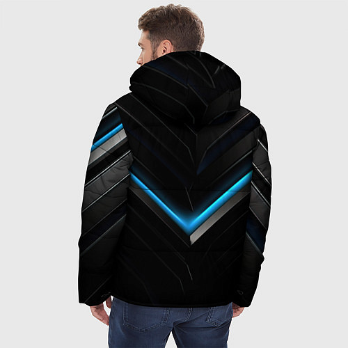 Мужская зимняя куртка Черная абстракция с синим неоновым ярким свечением / 3D-Красный – фото 4