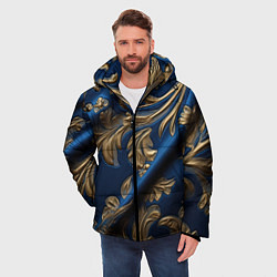 Куртка зимняя мужская Лепнина узоры золотистые на синем фоне, цвет: 3D-светло-серый — фото 2