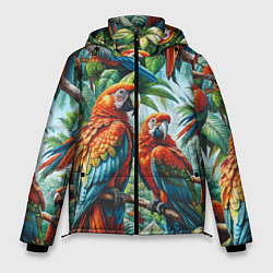 Куртка зимняя мужская Попугаи Ара - тропики джунгли, цвет: 3D-светло-серый