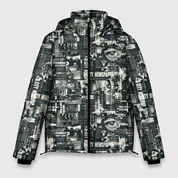 Куртка зимняя мужская Абстрактная газетная тематика, цвет: 3D-черный