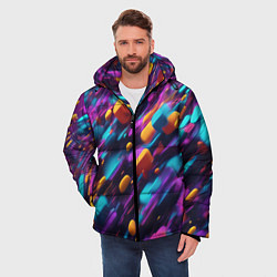 Куртка зимняя мужская Полёт цветных частиц - нейросеть, цвет: 3D-светло-серый — фото 2