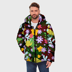 Куртка зимняя мужская Гавайская цветочная расцветка, цвет: 3D-черный — фото 2