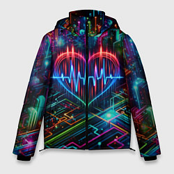 Куртка зимняя мужская Неоновое сердце - кардиограмма, цвет: 3D-черный