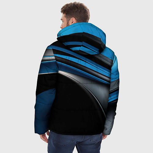 Мужская зимняя куртка Синяя и черная абстракция геометрическая / 3D-Красный – фото 4
