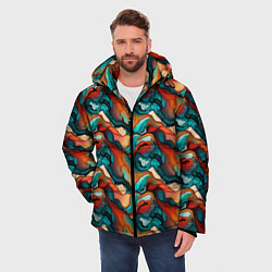 Куртка зимняя мужская Абстрактная картинка с цветными волнами, цвет: 3D-черный — фото 2