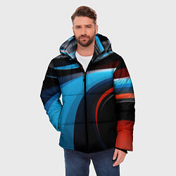 Куртка зимняя мужская Черные и синии волны спортивный стиль, цвет: 3D-черный — фото 2