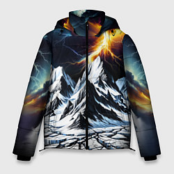 Куртка зимняя мужская Молнии и горы, цвет: 3D-черный