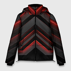 Куртка зимняя мужская Красные яркие неоновые полосы на черной абстракции, цвет: 3D-красный