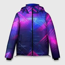 Куртка зимняя мужская Неоновые абстрактные треугольники, цвет: 3D-черный