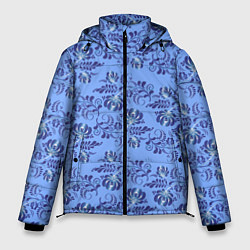 Куртка зимняя мужская Узоры гжель на голубом фоне, цвет: 3D-черный