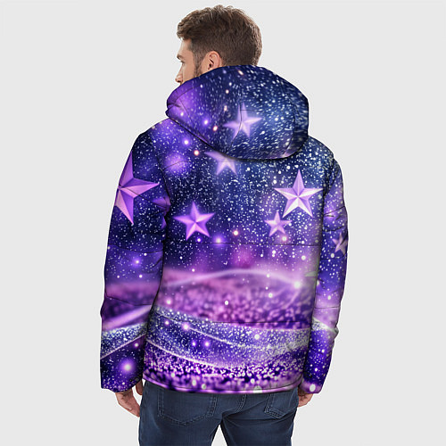 Мужская зимняя куртка Абстрактные звезды в фиолетовых искрах / 3D-Красный – фото 4