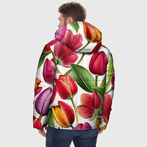 Мужская зимняя куртка Паттерн с тюльпанами / 3D-Красный – фото 4