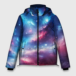 Куртка зимняя мужская Розово-голубой космический пейзаж, цвет: 3D-светло-серый