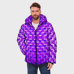 Куртка зимняя мужская Фиолетовые квадраты на белом фоне, цвет: 3D-светло-серый — фото 2