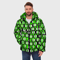 Куртка зимняя мужская Техно узор из шестиугольников зелёный, цвет: 3D-черный — фото 2