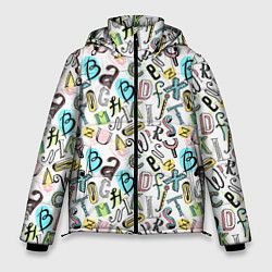 Куртка зимняя мужская Цветные каракули буквы алфавита, цвет: 3D-светло-серый