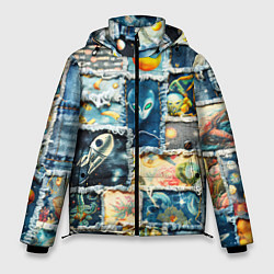 Куртка зимняя мужская Космические обитатели - пэчворк, цвет: 3D-красный