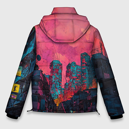 Мужская зимняя куртка Абстрактный город в неоновых цветах / 3D-Светло-серый – фото 2