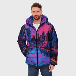 Куртка зимняя мужская Город в психоделических цветах, цвет: 3D-светло-серый — фото 2