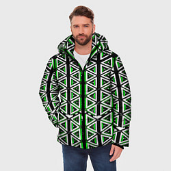 Куртка зимняя мужская Бело-зелёные треугольники на чёрном фоне, цвет: 3D-черный — фото 2