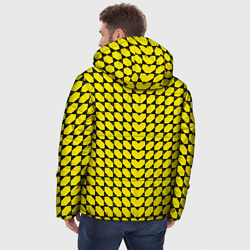 Мужская зимняя куртка Жёлтые лепестки шестиугольники / 3D-Красный – фото 4