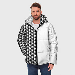 Куртка зимняя мужская Чёрные треугольники на белом фоне, цвет: 3D-черный — фото 2