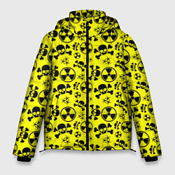 Куртка зимняя мужская Опасные знаки со скелетами паттерн, цвет: 3D-красный