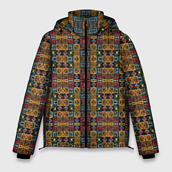 Куртка зимняя мужская Геометрический африканский узор-паттерн, цвет: 3D-черный