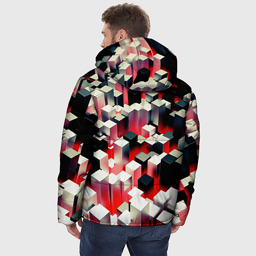 Мужская зимняя куртка Черно-белые блоки в красном тумане / 3D-Красный – фото 4
