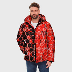 Куртка зимняя мужская Техно-киберпанк шестиугольники красный и чёрный с, цвет: 3D-красный — фото 2