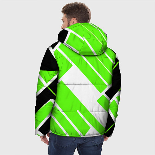 Мужская зимняя куртка Зелёные широкие линии на белом фоне / 3D-Красный – фото 4
