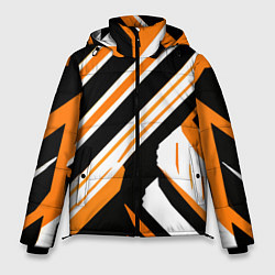 Куртка зимняя мужская Чёрно-оранжевые полосы на белом фоне, цвет: 3D-светло-серый