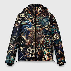 Куртка зимняя мужская Викинг-череп ворон, руны и молот Тора, цвет: 3D-черный