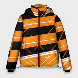 Куртка зимняя мужская Чёрно-белые полосы на оранжевом фоне, цвет: 3D-красный