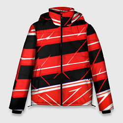 Куртка зимняя мужская Чёрно-белые полосы на красном фоне, цвет: 3D-светло-серый