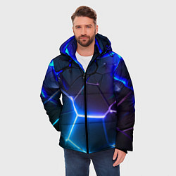 Куртка зимняя мужская Микс из разломленных плит и неоновое свечения, цвет: 3D-черный — фото 2