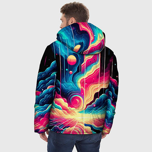 Мужская зимняя куртка Neon space fantasy - ai art / 3D-Красный – фото 4