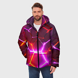Куртка зимняя мужская Красные плиты с фиолетовым свечением, цвет: 3D-светло-серый — фото 2