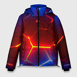 Куртка зимняя мужская Светящиеся лавой неоновые плиты в разломе, цвет: 3D-красный