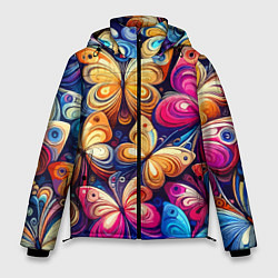 Куртка зимняя мужская Разноцветные бабочки - нейросеть, цвет: 3D-черный