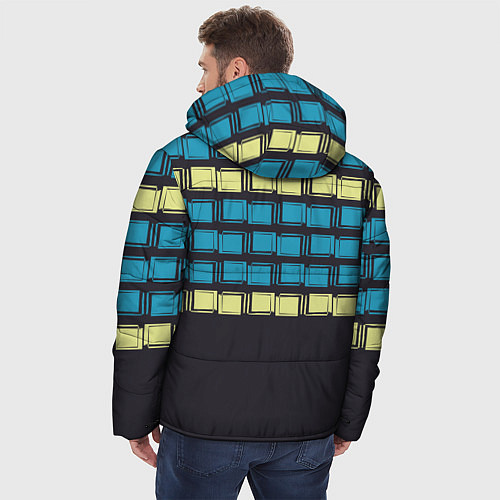Мужская зимняя куртка Голубые и мятные квадраты на темном / 3D-Светло-серый – фото 4