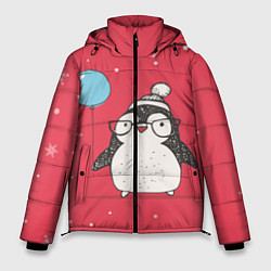 Куртка зимняя мужская Влюбленная пингвинка, цвет: 3D-красный