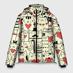 Куртка зимняя мужская Любящие котики, цвет: 3D-черный