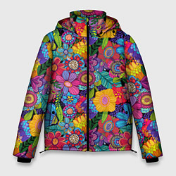 Куртка зимняя мужская Яркие цветы, цвет: 3D-светло-серый