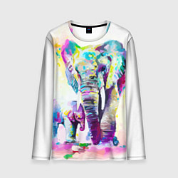 Лонгслив мужской Акварельные слоны, цвет: 3D-принт