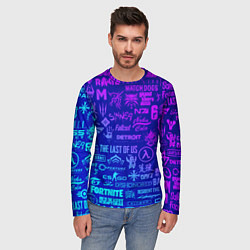 Лонгслив мужской Неоновые геймерские лого, цвет: 3D-принт — фото 2