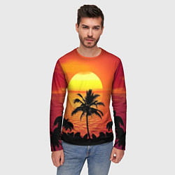 Лонгслив мужской Пальмы на фоне моря, цвет: 3D-принт — фото 2