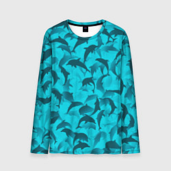 Лонгслив мужской Синий камуфляж с дельфинами, цвет: 3D-принт