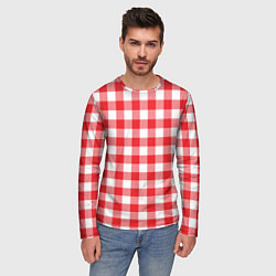 Лонгслив мужской БЕЛО КРАСНЫЙ НОВОГОДНИЙ УЗОР ПОЛОСЫ, цвет: 3D-принт — фото 2