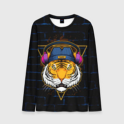 Лонгслив мужской Тигр в наушниках SWAG, цвет: 3D-принт